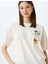 Kedi Baskılı Bisiklet Yaka Kısa Kollu Rahat Kalıp Tişört 6