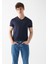 Stretch V Yaka Lacivert Basic Tişört 061748-17588 9