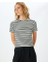 Viskon Karışımlı Kısa Kollu Bisiklet Yaka Çizgili Tişört 8