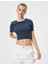 Crop Tişört Slim Fit Kısa Kollu Bisiklet Yaka Pamuklu 6