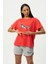 Kırmızı Bisiklet Yaka Baskılı Kısa Kollu Kadın T- Shirt W50061 5