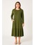 Kadın Büyük Beden Haki, Bisiklet Yaka, Etek Ucu Katlı, Cepli Viskon Elbise 65N39153 2