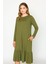 Kadın Büyük Beden Haki, Bisiklet Yaka, Etek Ucu Katlı, Cepli Viskon Elbise 65N39153 4
