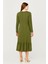 Kadın Büyük Beden Haki, Bisiklet Yaka, Etek Ucu Katlı, Cepli Viskon Elbise 65N39153 5