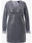 Kadın Büyük Beden Gri, V Yaka Pullu Abiye Elbise 65N39119 5