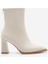 Kadın Topuklu Bot Sivri Burun Arkadan Fermuarlı Kalın Ökçe Kikas Ekru 3