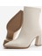 Kadın Topuklu Bot Sivri Burun Arkadan Fermuarlı Kalın Ökçe Kikas Ekru 9