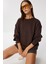 Basic Yumuşak Modal Sweatshirt LUB0245 Kahverengi 1