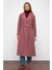 Oversize Çıt Çıt Kapamalı Balık Sırtı Desen Ara Boy Kaban Fuşya 3035 1