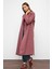 Oversize Çıt Çıt Kapamalı Balık Sırtı Desen Ara Boy Kaban Fuşya 3035 4