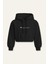 Kız Çocuk Kapşonlu Crop Sweatshirt - Siyah 1