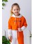 Kız Çocuk Kapüşonlu Crop Sweatshirt - Oranj 1