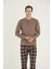 Erkek %100 Pamuklu Düğmeli Yaka Ekose Desen Uzun Kollu Pijama Takım 1