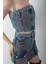 Denim Crop Top ve Cepli Asimetrik Mini Etek Takım 2