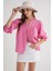 4733 Kadın Büzgü Robalı Uzun Kol Müslin Gömlek Pembe 3