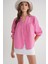 4733 Kadın Büzgü Robalı Uzun Kol Müslin Gömlek Pembe 4