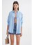 4670 Kadın Cepli Oversize Basic Keten Gömlek Bebe Mavi 3