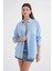 4670 Kadın Cepli Oversize Basic Keten Gömlek Bebe Mavi 4