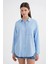4670 Kadın Cepli Oversize Basic Keten Gömlek Bebe Mavi 5
