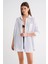 4053 Kadın Tek Cepli Oversize Basic Gömlek Beyaz 5