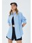 3833 Kadın Oversize Cepli Müslin Gömlek Bebe Mavi 1