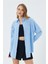 3833 Kadın Oversize Cepli Müslin Gömlek Bebe Mavi 3