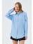 3833 Kadın Oversize Cepli Müslin Gömlek Bebe Mavi 5
