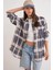 4752 Kadın Oversize Ekose Gömlek Antrasit 1