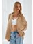 3833 Kadın Oversize Cepli Müslin Gömlek Vizon 2