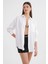 4670 Kadın Cepli Oversize Basic Keten Gömlek Beyaz 4