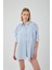 4053 Kadın Tek Cepli Oversize Basic Gömlek Bebe Mavi 1