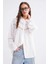 4680 Kadın Dantel Detaylı Oversize Keten Gömlek Beyaz 3