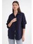 4670 Kadın Cepli Oversize Basic Keten Gömlek Lacivert 1