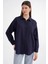 4670 Kadın Cepli Oversize Basic Keten Gömlek Lacivert 5