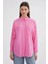 4670 Kadın Cepli Oversize Basic Keten Gömlek Pembe 1
