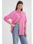 4670 Kadın Cepli Oversize Basic Keten Gömlek Pembe 3