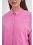 4670 Kadın Cepli Oversize Basic Keten Gömlek Pembe 4