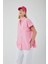 3967 Kadın Apoletli Kısa Kol Oversize Gömlek Şeker Pembe 1