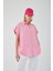 3967 Kadın Apoletli Kısa Kol Oversize Gömlek Şeker Pembe 3