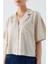 4556 Kadın Cepli Basic Crop Gömlek Taş 4