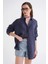 4667 Kadın Ince Oversize Modal Gömlek Lacivert 1