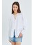 4563 Kadın Yakası Bağlamalı Kolu Lastikli Bol Müslin Gömlek Beyaz 1