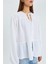 4563 Kadın Yakası Bağlamalı Kolu Lastikli Bol Müslin Gömlek Beyaz 4