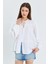 4563 Kadın Yakası Bağlamalı Kolu Lastikli Bol Müslin Gömlek Beyaz 5