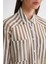 4650 Kadın Robalı Hafif Transparan Çizgili Basic Gömlek Haki 5