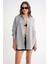 3833 Kadın Oversize Cepli Müslin Gömlek Gri 2