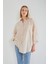4053 Kadın Tek Cepli Oversize Basic Gömlek Taş 1