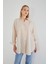 4053 Kadın Tek Cepli Oversize Basic Gömlek Taş 3