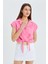 4555 Kadın Önü Bağlamalı Müslin Crop Gömlek Pembe 1