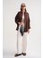 4670 Kadın Cepli Oversize Basic Keten Gömlek Kahve 2